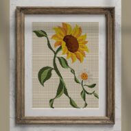 sunflower-dances-with-dai alternative framed cross stitch mockup, realistic finished embroidery presentation