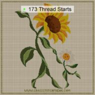 sunflower-dances-with-dai cross stitch start point map with highlighted thread start positions in the full design