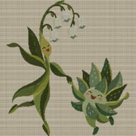 snowdrop-dance full cross stitch design mockup without frame, realistic embroidery preview