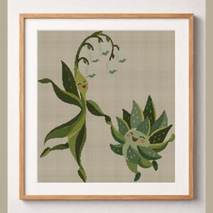 snowdrop-dance framed cross stitch mockup, realistic finished embroidery design, PDF pattern digital download