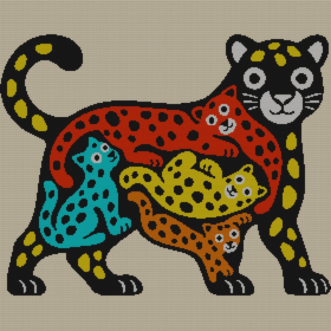 leopard-colorful-art full design mockup without frame leopard-colorful-art full cross stitch design mockup without frame, realistic embroidery preview