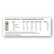 leopard-colorful-art thread color chart with DMC, Anchor, Sullivans, J&P Coats and Maxi color references