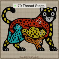 leopard-colorful-art cross stitch start point map with highlighted thread start positions in the full design